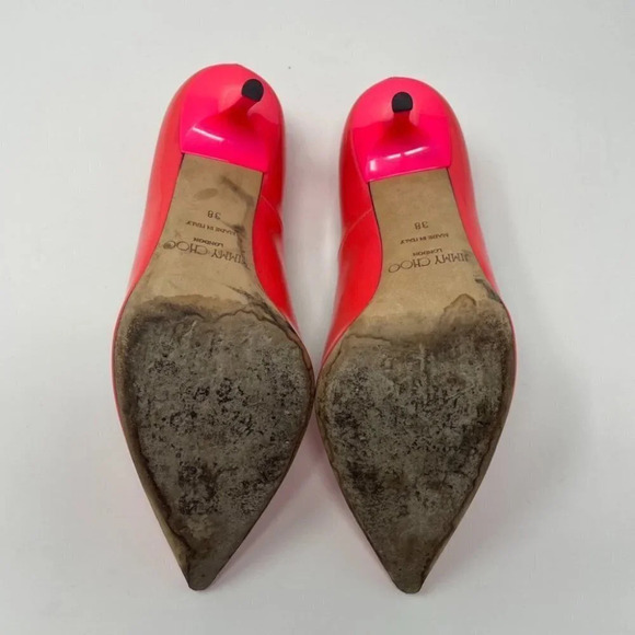 Jimmy Choo Patent Leather Romy 85 Pointed Toe Heels Pumps Hot Pink Sz 8 - Picture 9 of 10